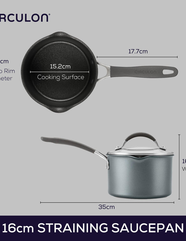 Circulon A1 ScratchDefense Extreme Non-stick Steelpan met Schenktuit & Deksel 16cm/1,8L