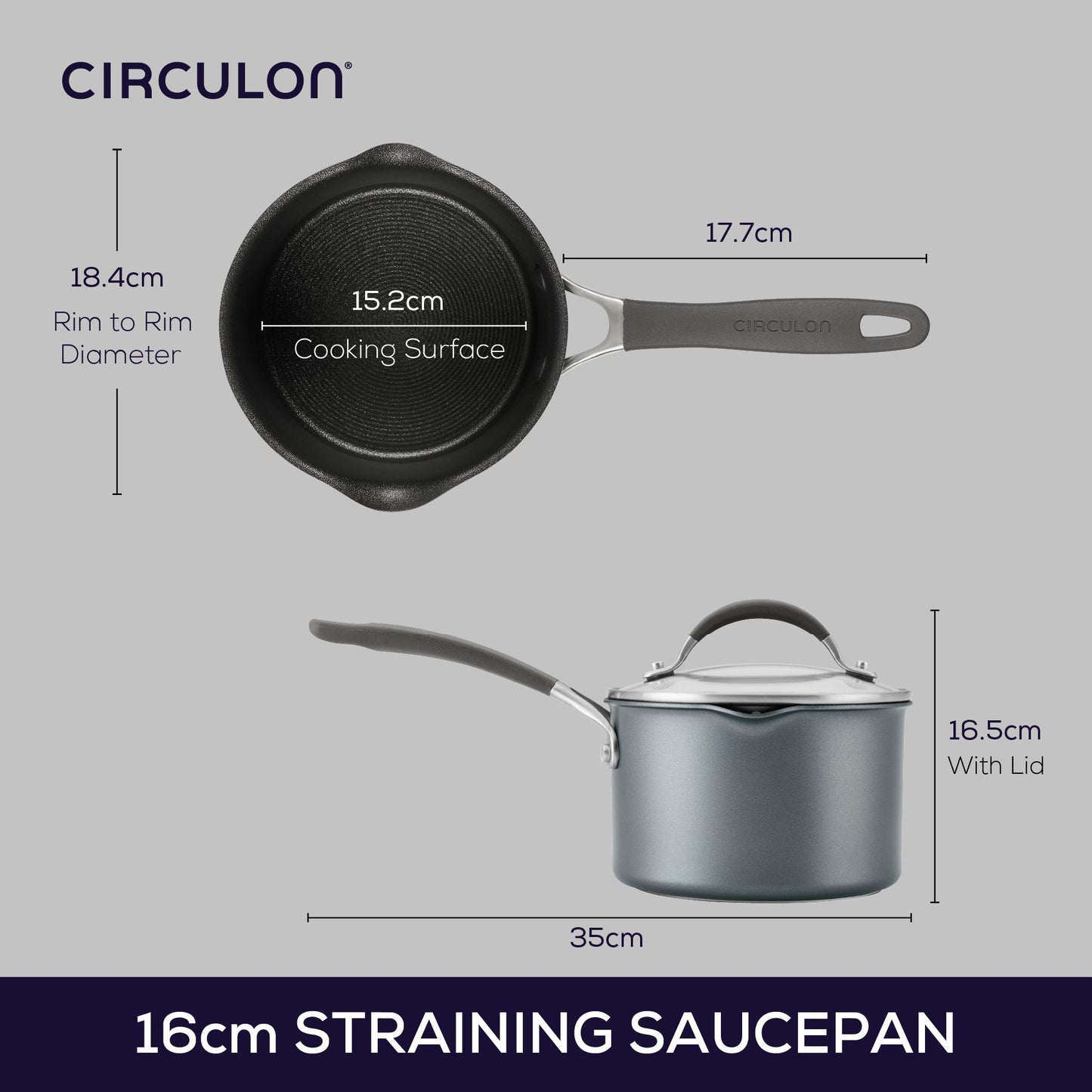 Circulon A1 ScratchDefense Extreme Non-stick Steelpan met Schenktuit & Deksel 16cm/1,8L