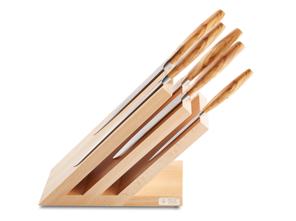 Size S olive 6 Delig magnetische messenset met blok van olijfhout