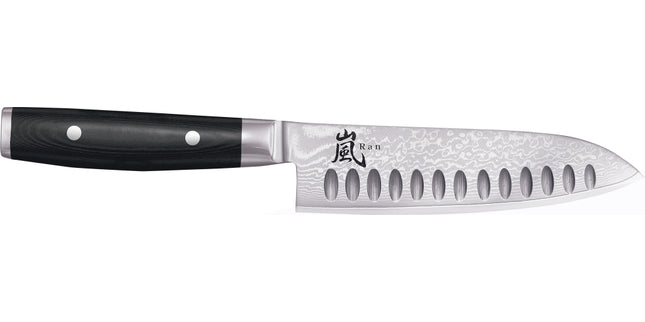 Yaxell Ran Santoku mes met anti-kleefkuiltjes - L 165mm - 69 laags roestvrij damast staal met canvas