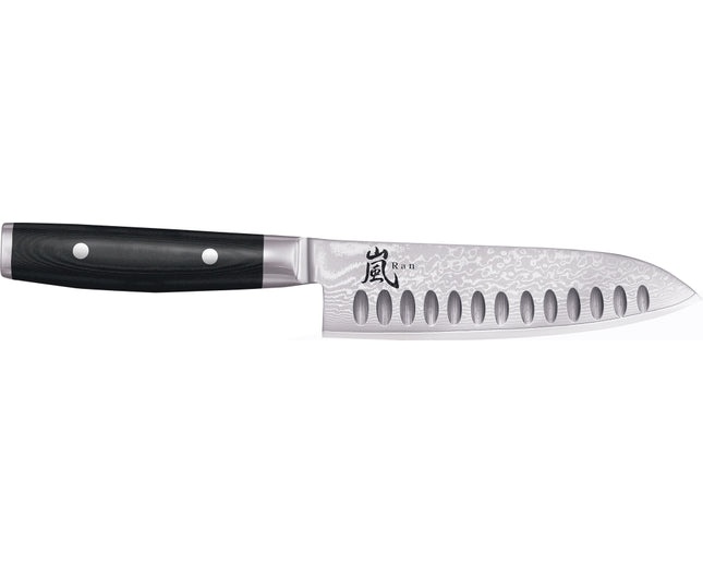 Yaxell Ran Santoku mes met anti-kleefkuiltjes - L 165mm - 69 laags roestvrij damast staal met canvas