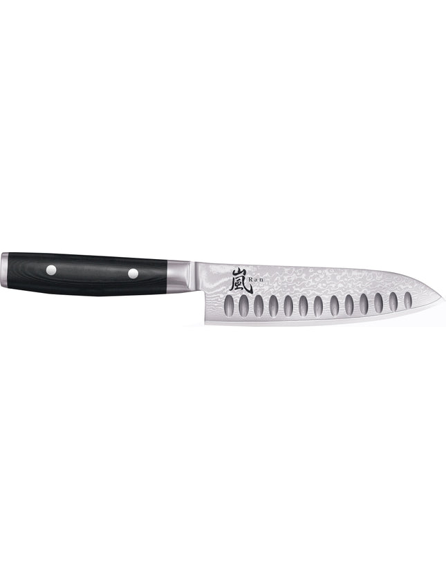 Yaxell Ran Santoku mes met anti-kleefkuiltjes - L 165mm - 69 laags roestvrij damast staal met canvas